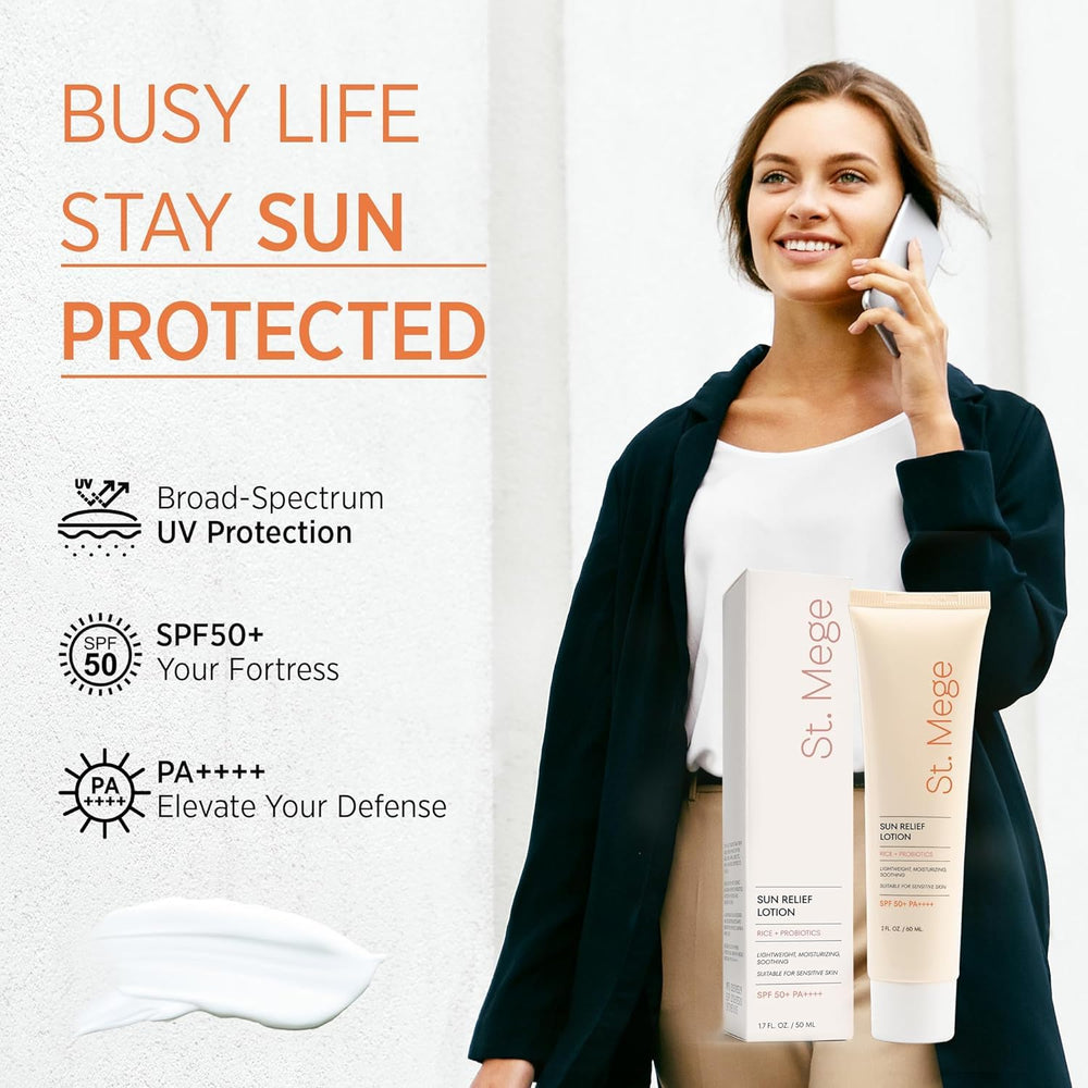 St. Mege protector solar con probióticos de grano fortalece la barrera.
