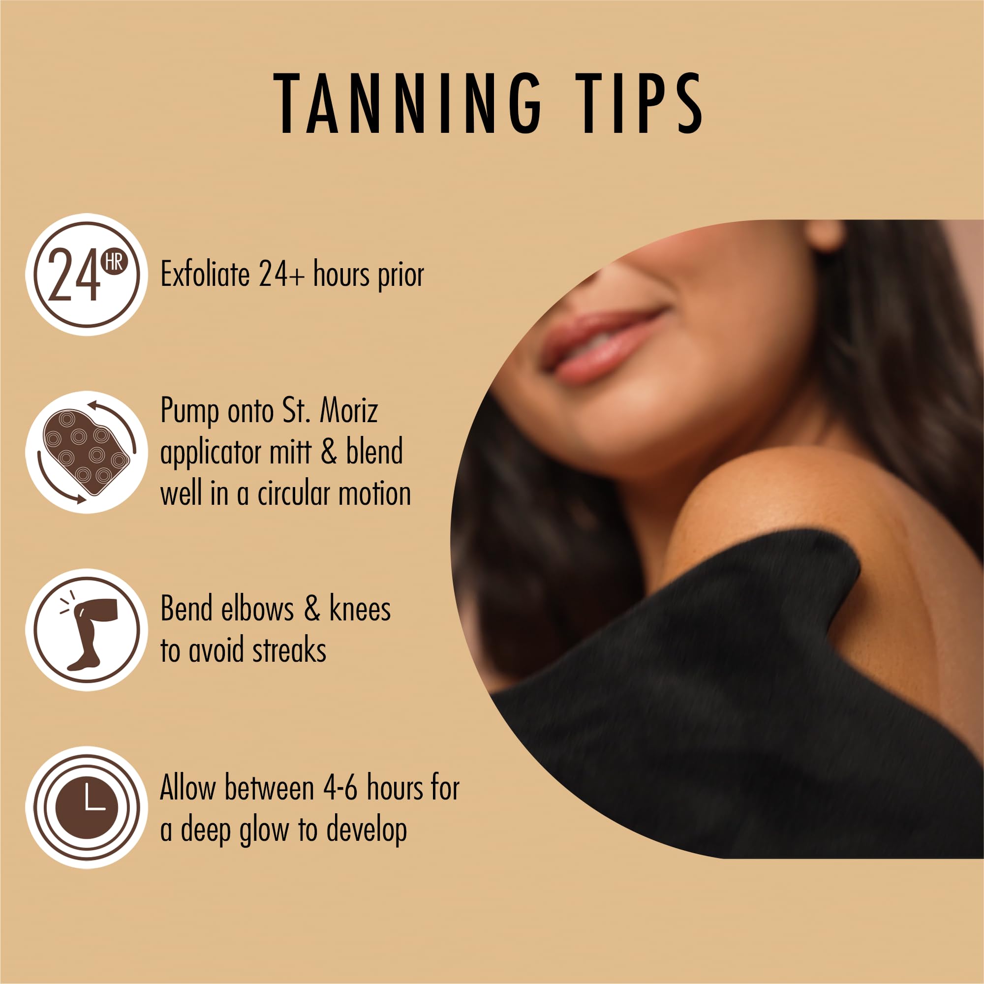 Tiempo de desarrollo de 4-6 horas para un bronceado gradual