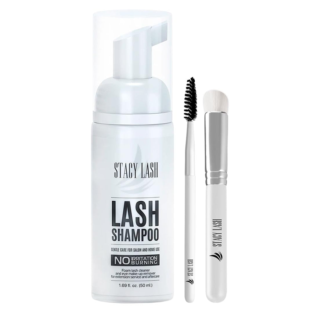 STACY LASH champú para extensiones con cepillo, limpieza suave de pestañas.