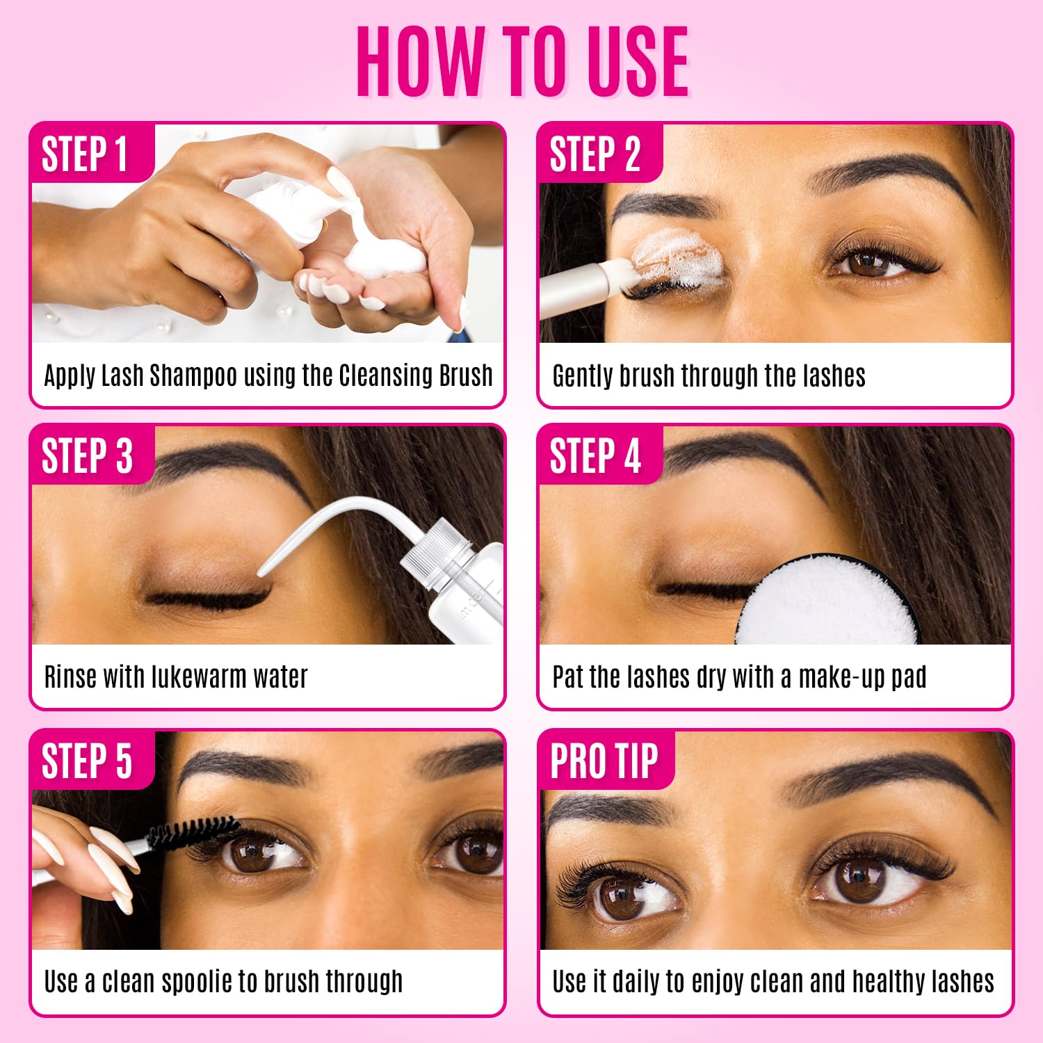 STACY LASH Lash Shampoo Kit, uso diario para limpieza rápida y suave.