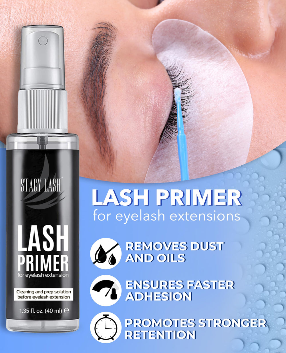 STACY LASH Primer tapón sellado mantiene fresca la fórmula para sesiones.