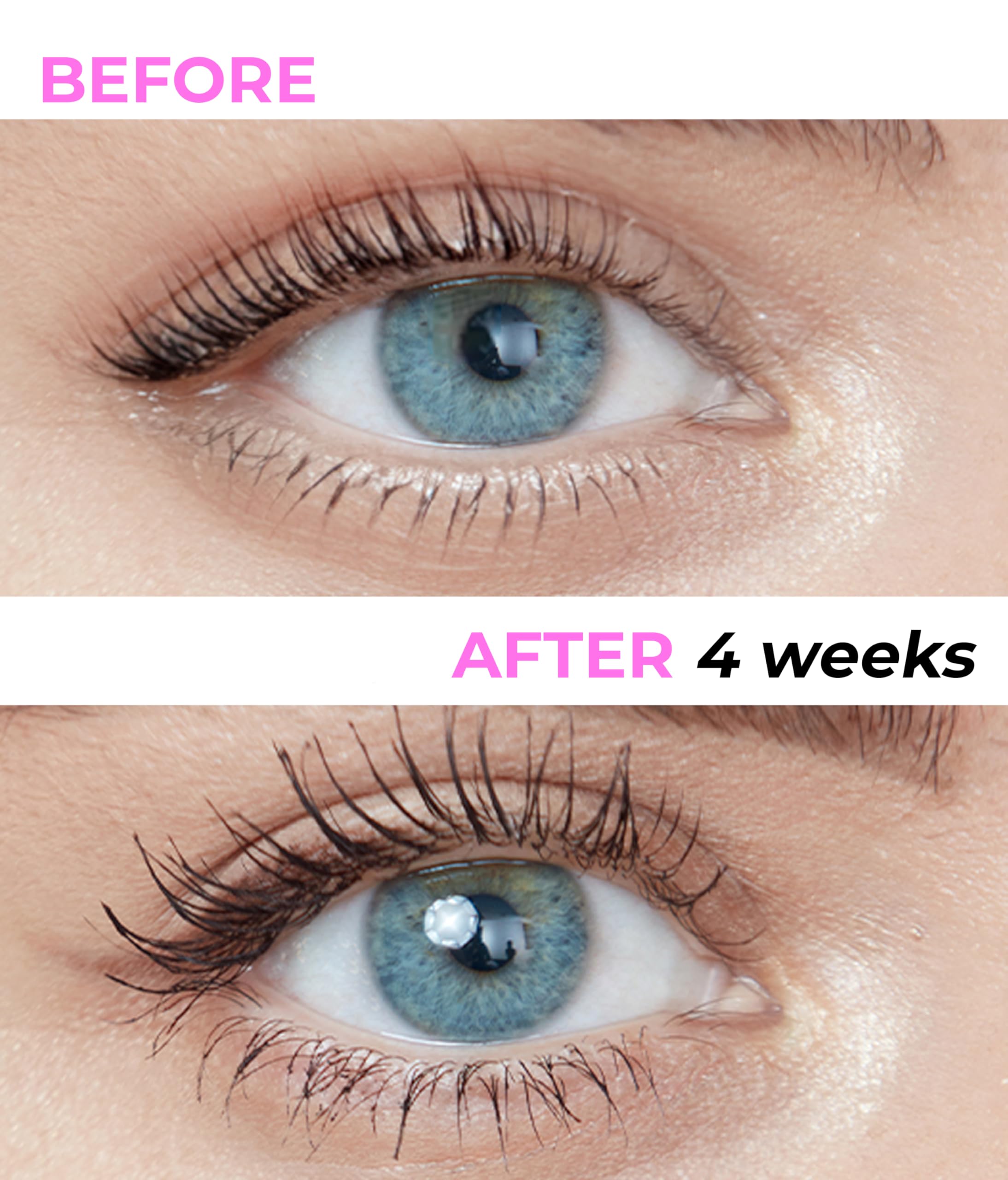 Stacy Lash Serum, aplicador para uso diario, acción rápida en pestañas.