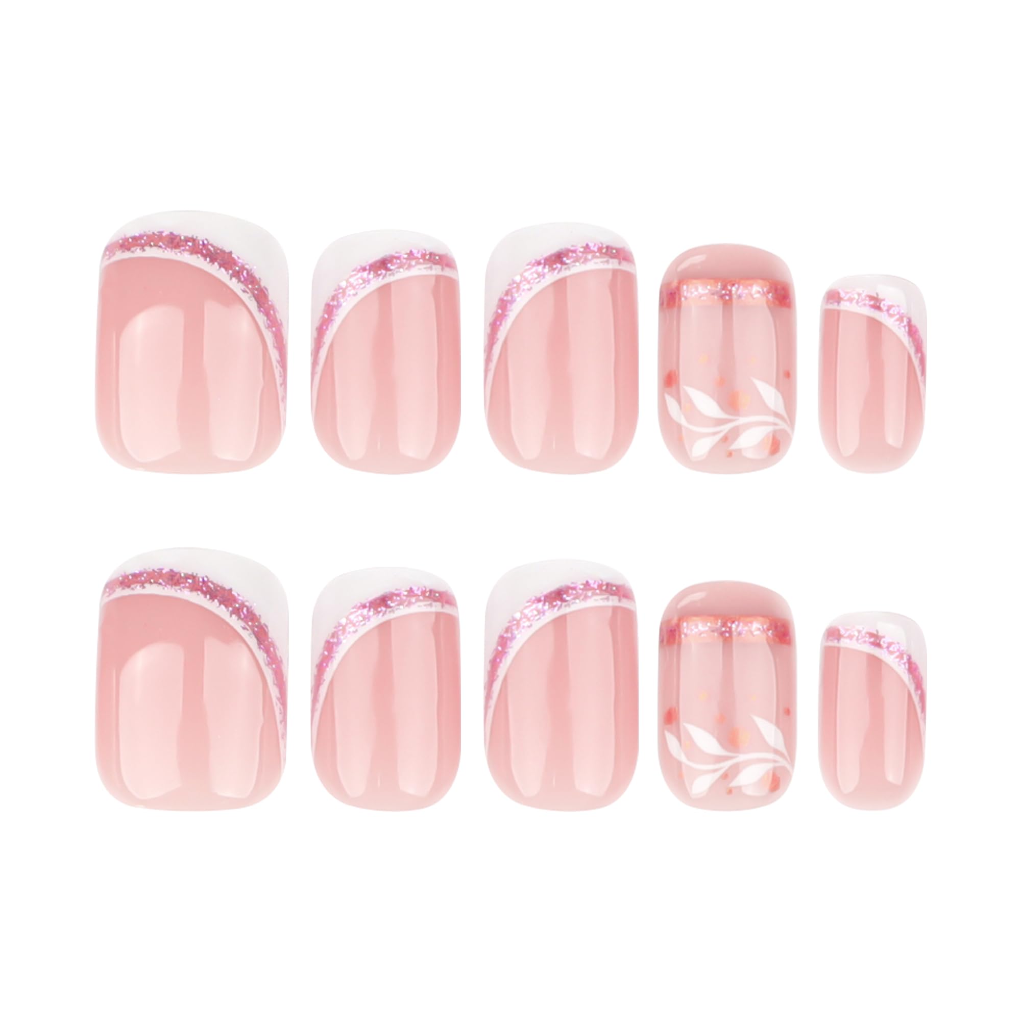 Uñas STBISEN pegables nude con punta francesa blanca y acabado lustroso.
