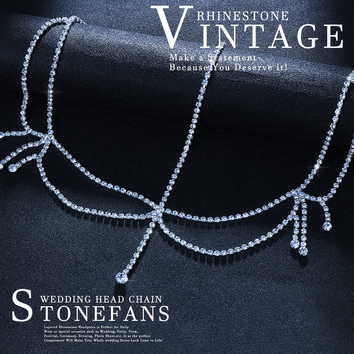 Stonefans tocado cabello cristales cadena larga, look boho para eventos