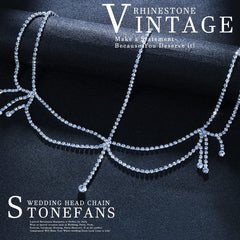 Stonefans tocado cabello cristales cadena larga, look boho para eventos