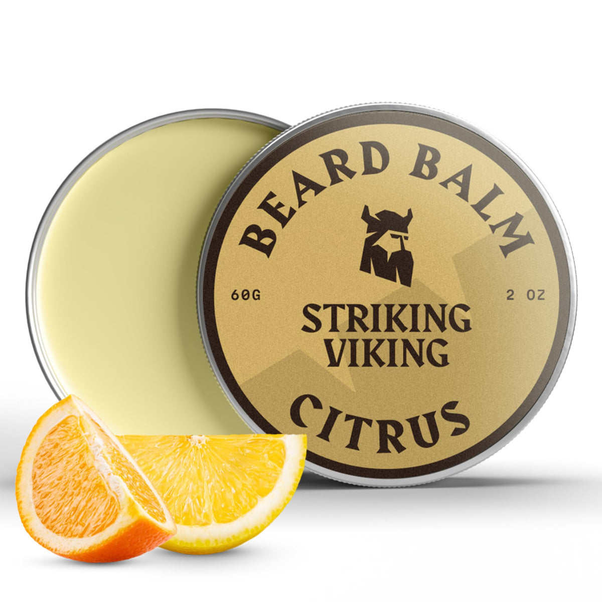 Striking Viking Beard Balm envase 2 oz para uso diario y transporte práctico.