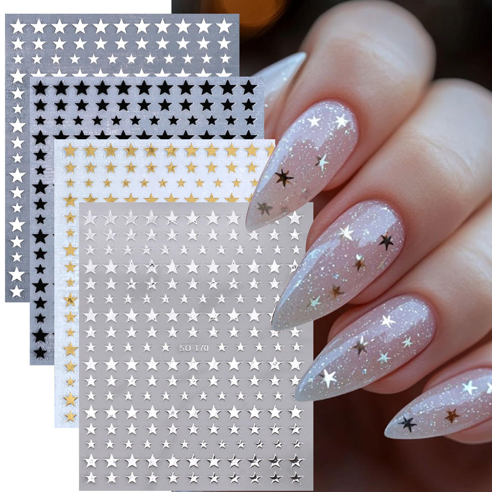 STZPRONAIL Estrellas 3D brillo metálico en las uñas.