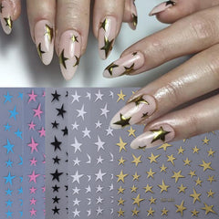 STZPRONAIL Estrellas 3D en oro y plata, aspecto con estilo.