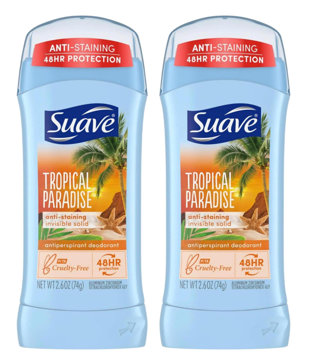 Desodorante Suave Tropico Paraíso, duración de 24 horas para días activos.