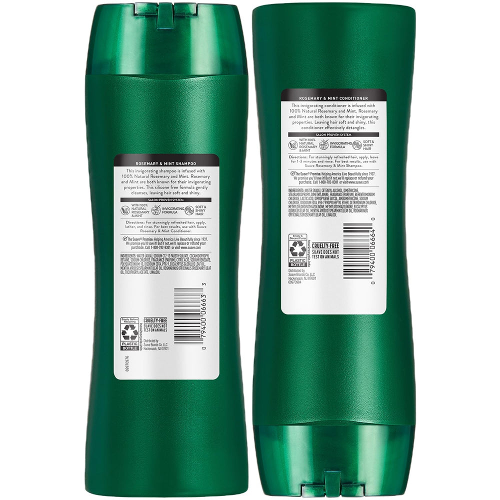 Suave rosemary mint scent swirl enhances shower routine.