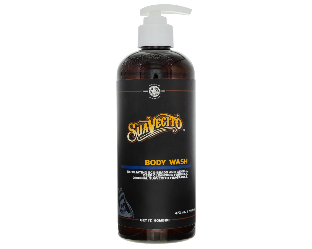 Suavecito botella de jabón exfoliante para cuerpo, limpieza profunda y piel suave.