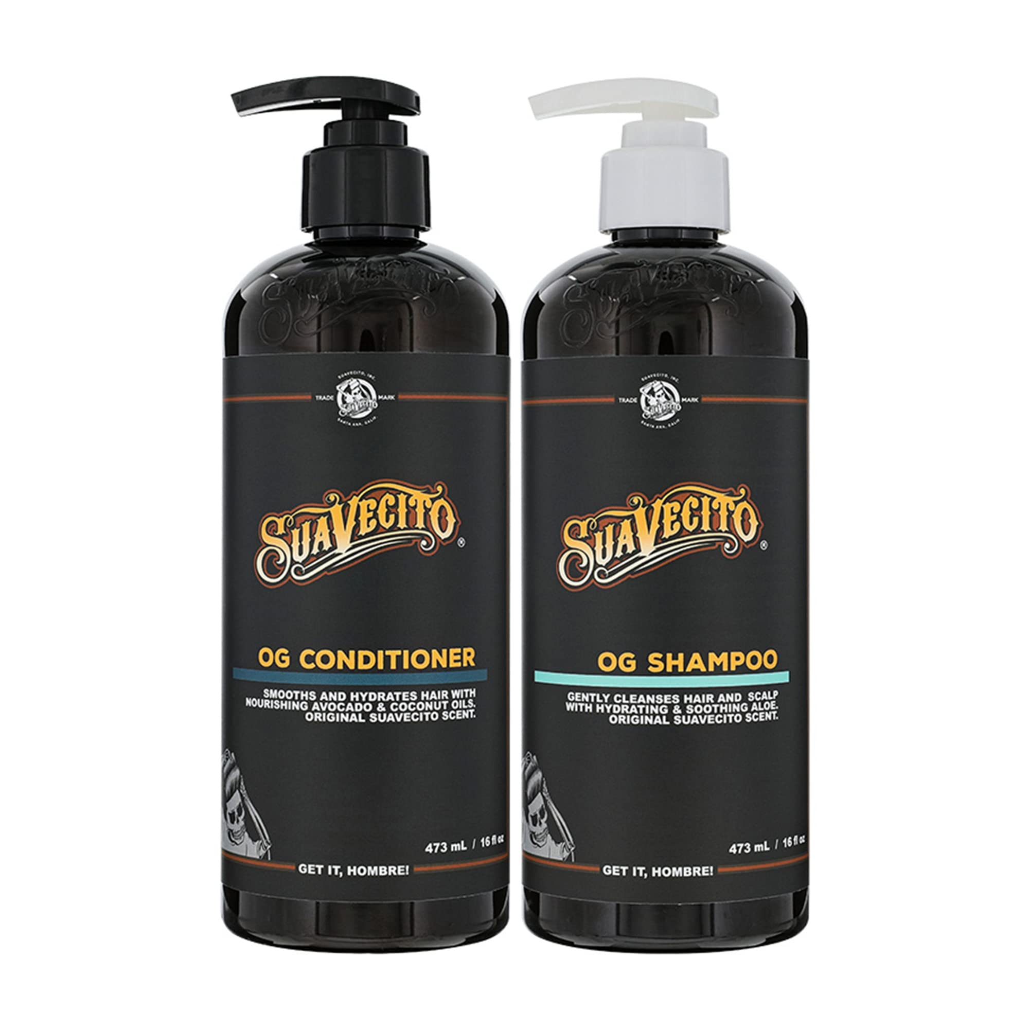 Suavecito OG shampoo bottle pump promotes gentle cleansing for all hair types.