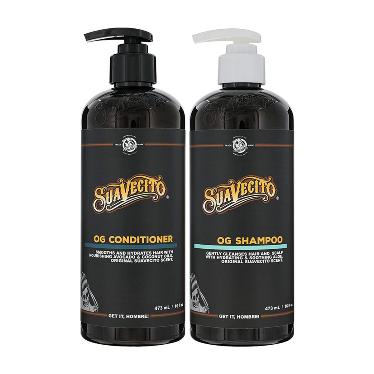 Suavecito OG shampoo bottle pump promotes gentle cleansing for all hair types.