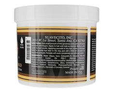 Suavecito pomada fuerte con brillo medio y textura cremosa para peinados pulidos.