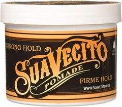 Envase de Suavecito pomada fuerte para fijación duradera y uso diario.