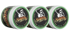 Vue pack de Suavecito Pomade Matte, fini mat naturel et longue tenue potentielle.