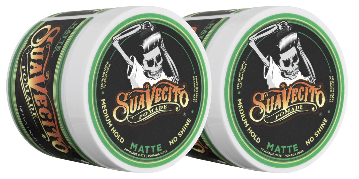 Suavecito Pomade Matte sin brillo en frasco de 4 oz, acabado natural y duradero.