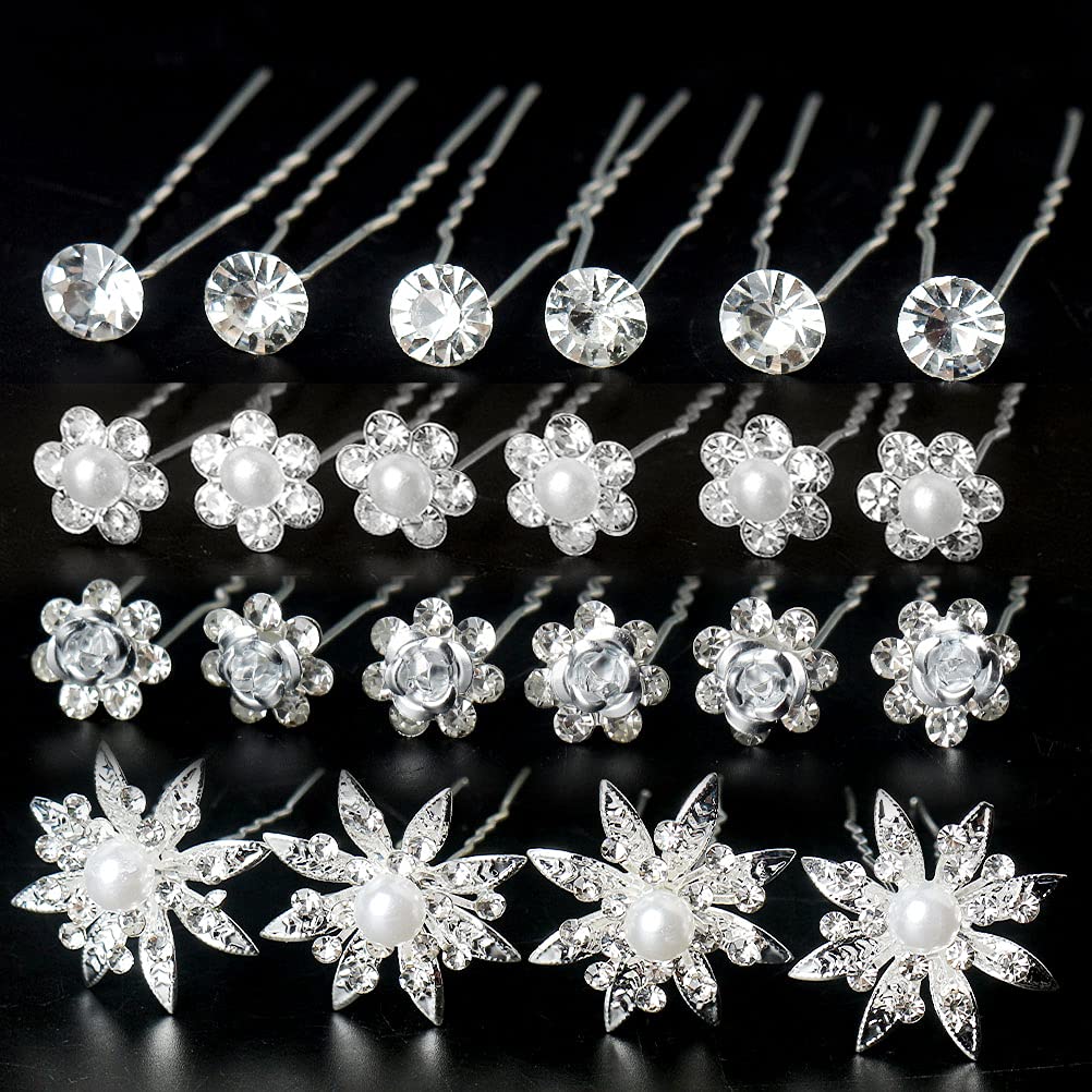 SUMAJU pasador pelo flores de perla y cristal, ideal para peinado de novia