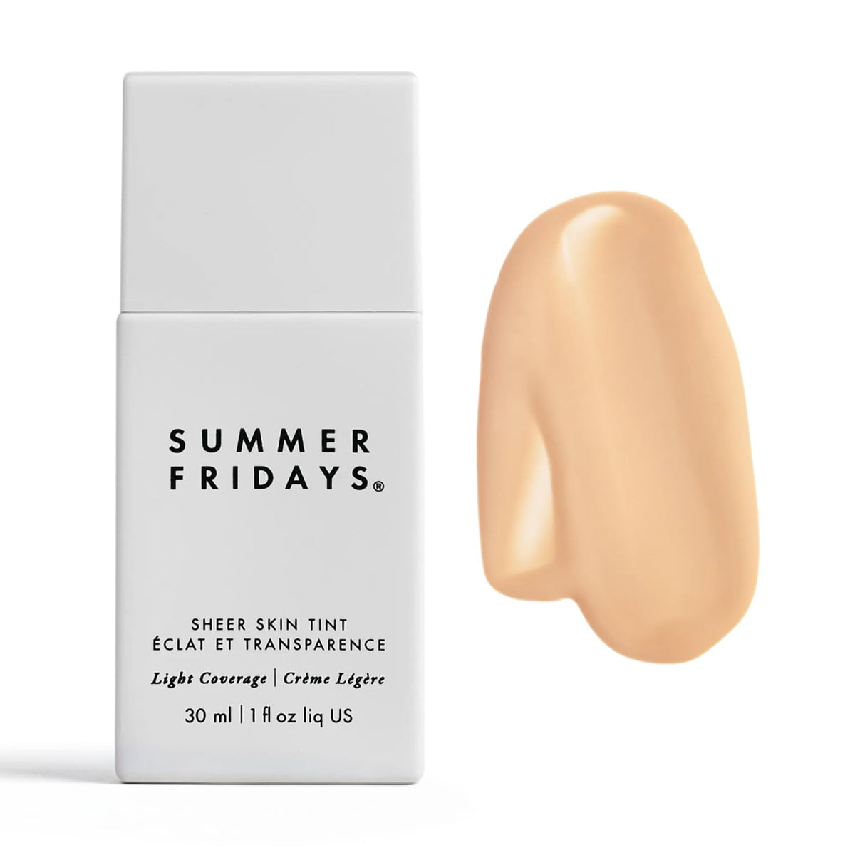 Summer Fridays Sheer Skin Tint en bote de 1oz, hidratación ligera y tono uniforme.