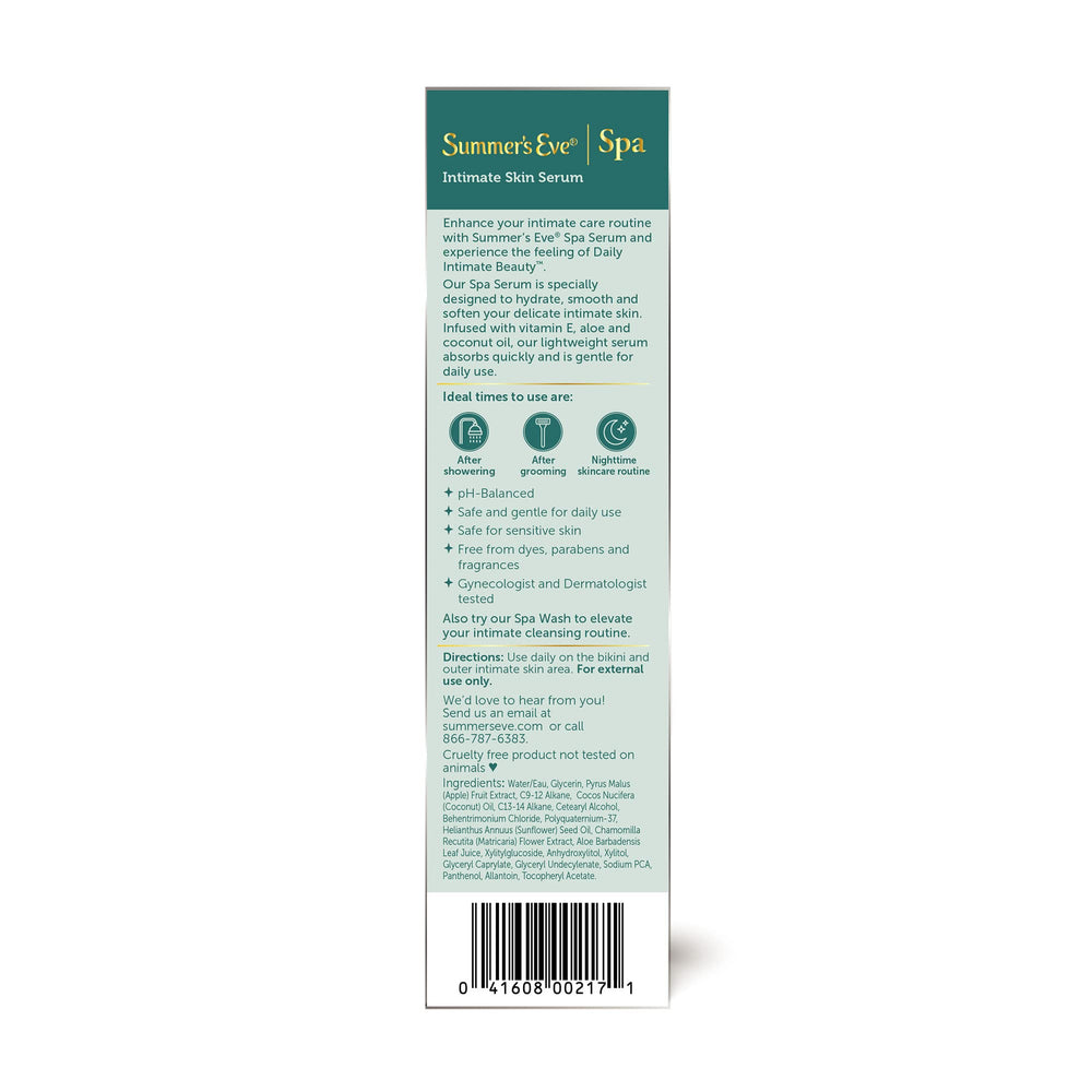 Aplicación suave tras ducharte con Summer's Eve Serum para piel íntima hidratada.