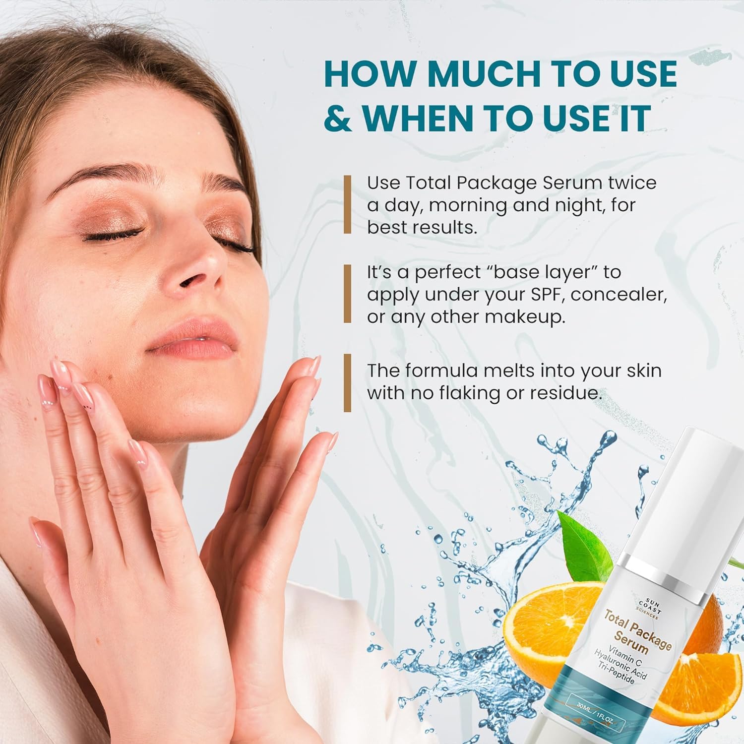 Piel hidratada tras aplicar Sun Coast Sciences Serum, sensación suave.