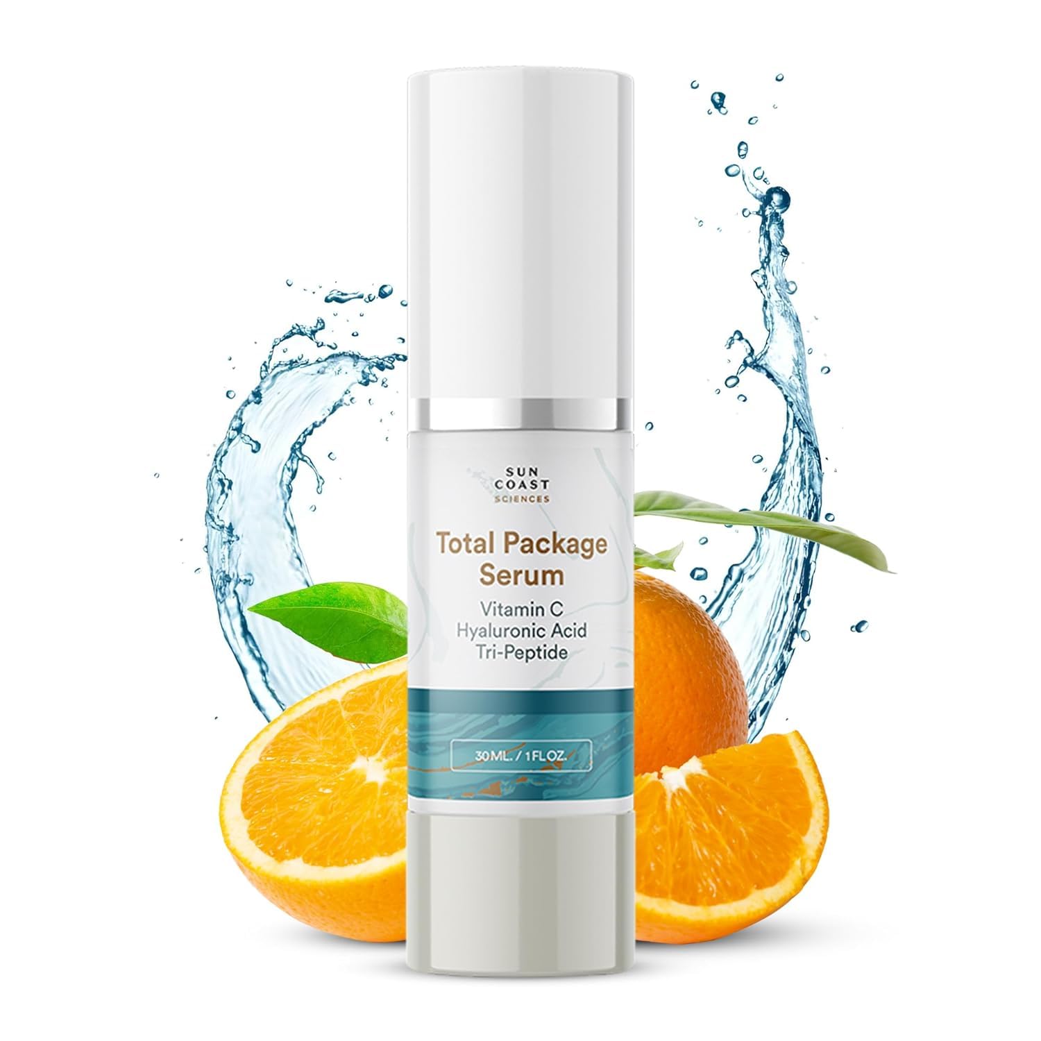 Sun Coast Sciences Serum radiancia juvenil en botella, aporta hidratación suave.