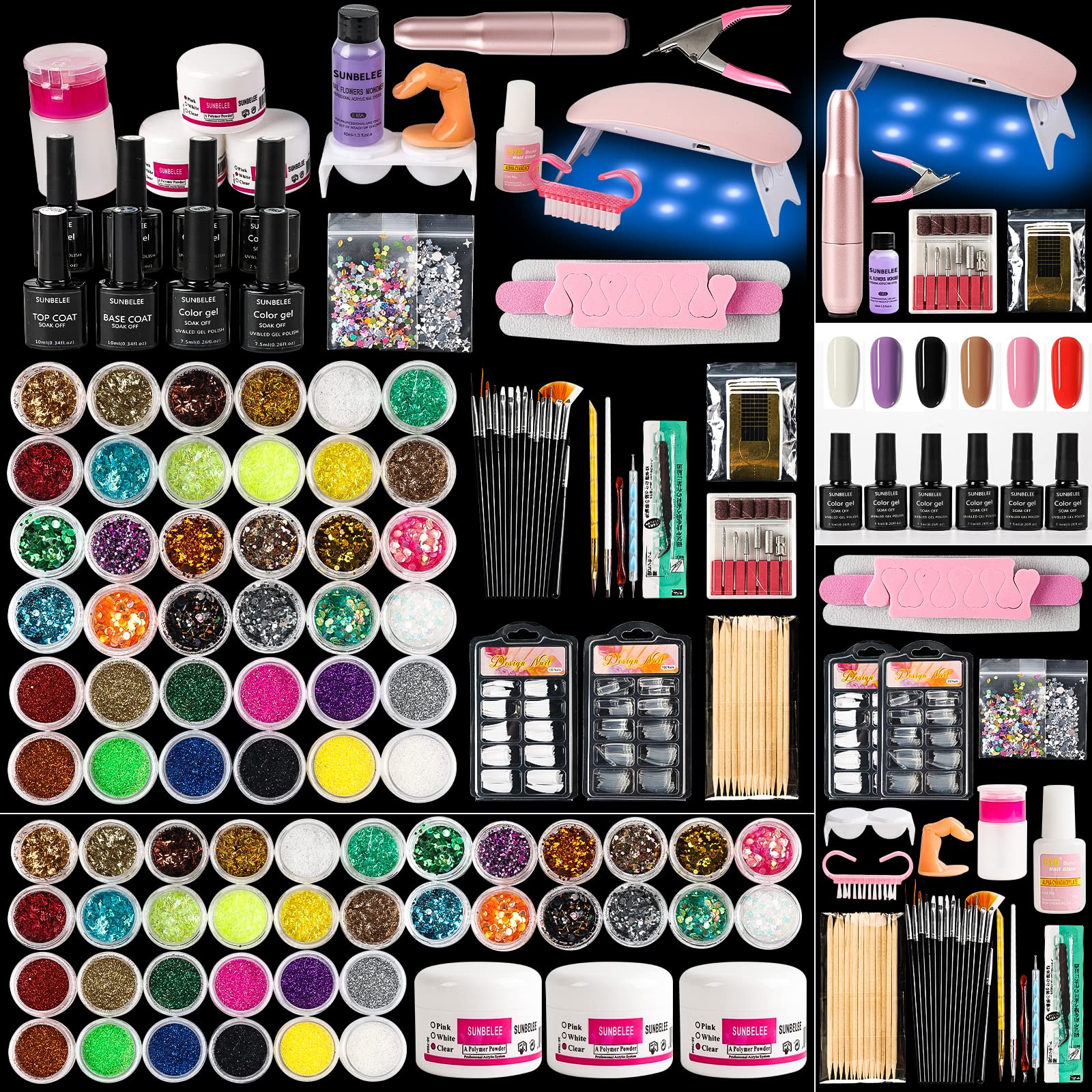 sunbelee kit acrilico profesional para uñas, perfecto para manicura en casa