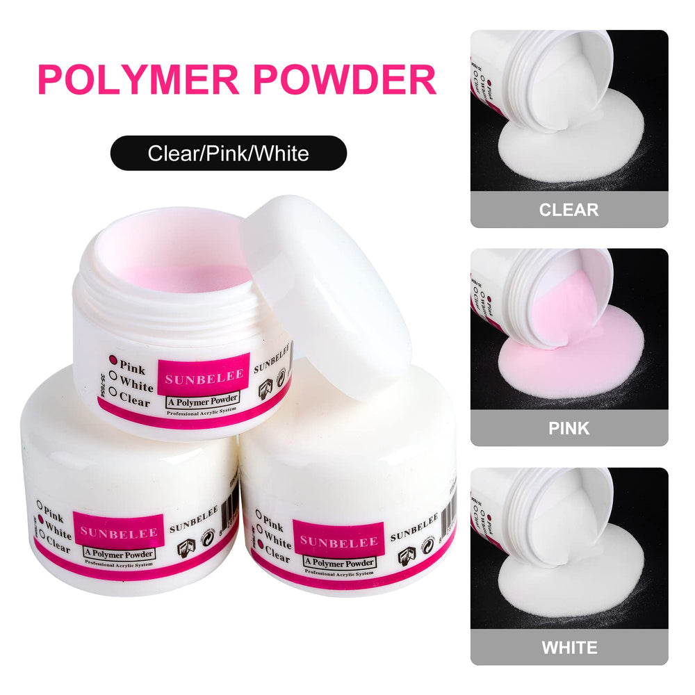 SUNBELEE polvo acrílico cristal tres colores para crear extensiones duraderas