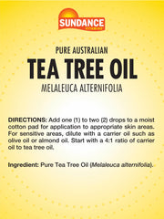 Etiqueta Sundance: aceite puro y de origen australiano para rutinas diarias.