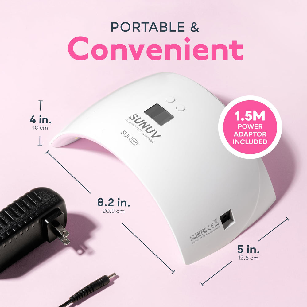 SUNUV SUN9X Plus: diseño-compacto-uñas-rosa, uso sencillo y portátil.