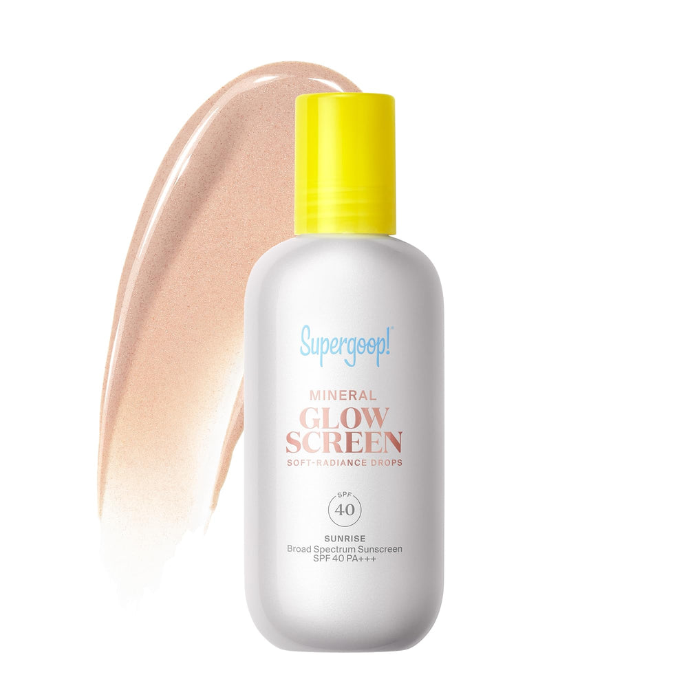 Supergoop Glowscreen Amanecer botella: ilumina la piel con brillo suave.