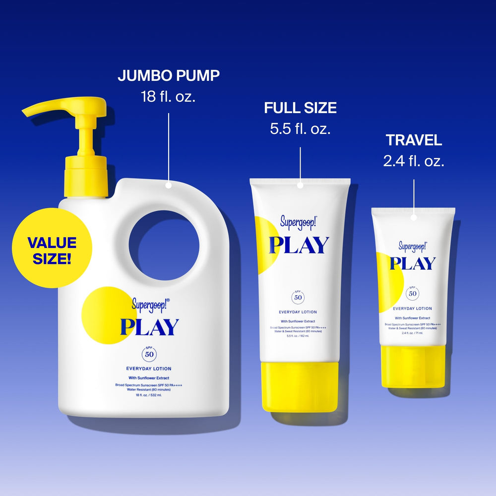 Compact 2.4 fl oz bottle of Supergoop! PLAY Everyday Lotion