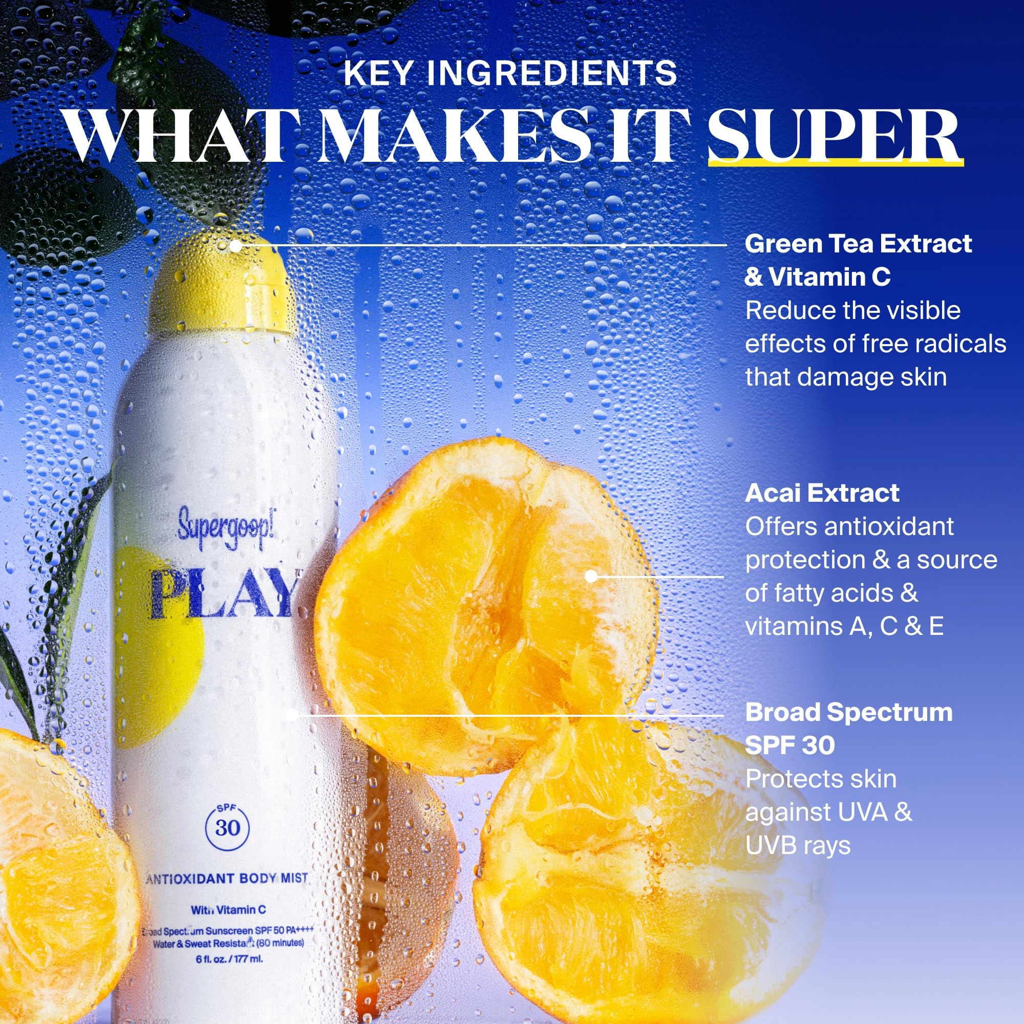 Resistente al agua para actividad física con Supergoop PLAY SPF 30
