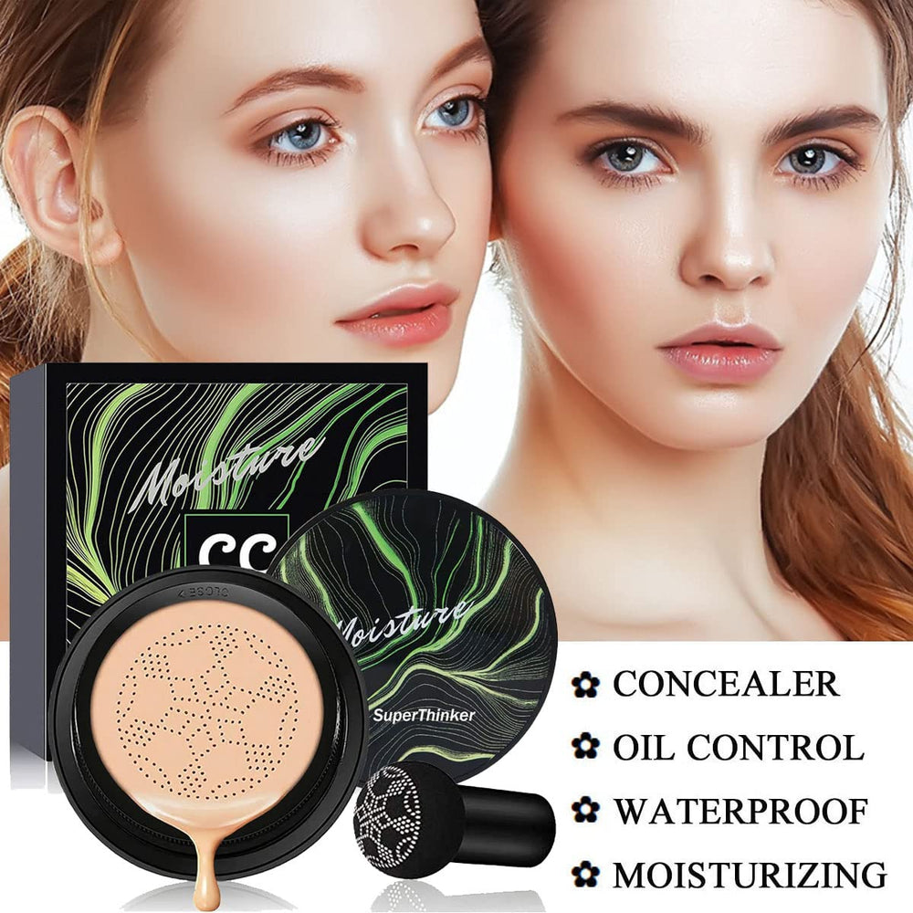 Texture close-up of SuperThinker Air Cushion CC Cream looks lightweight on skin.