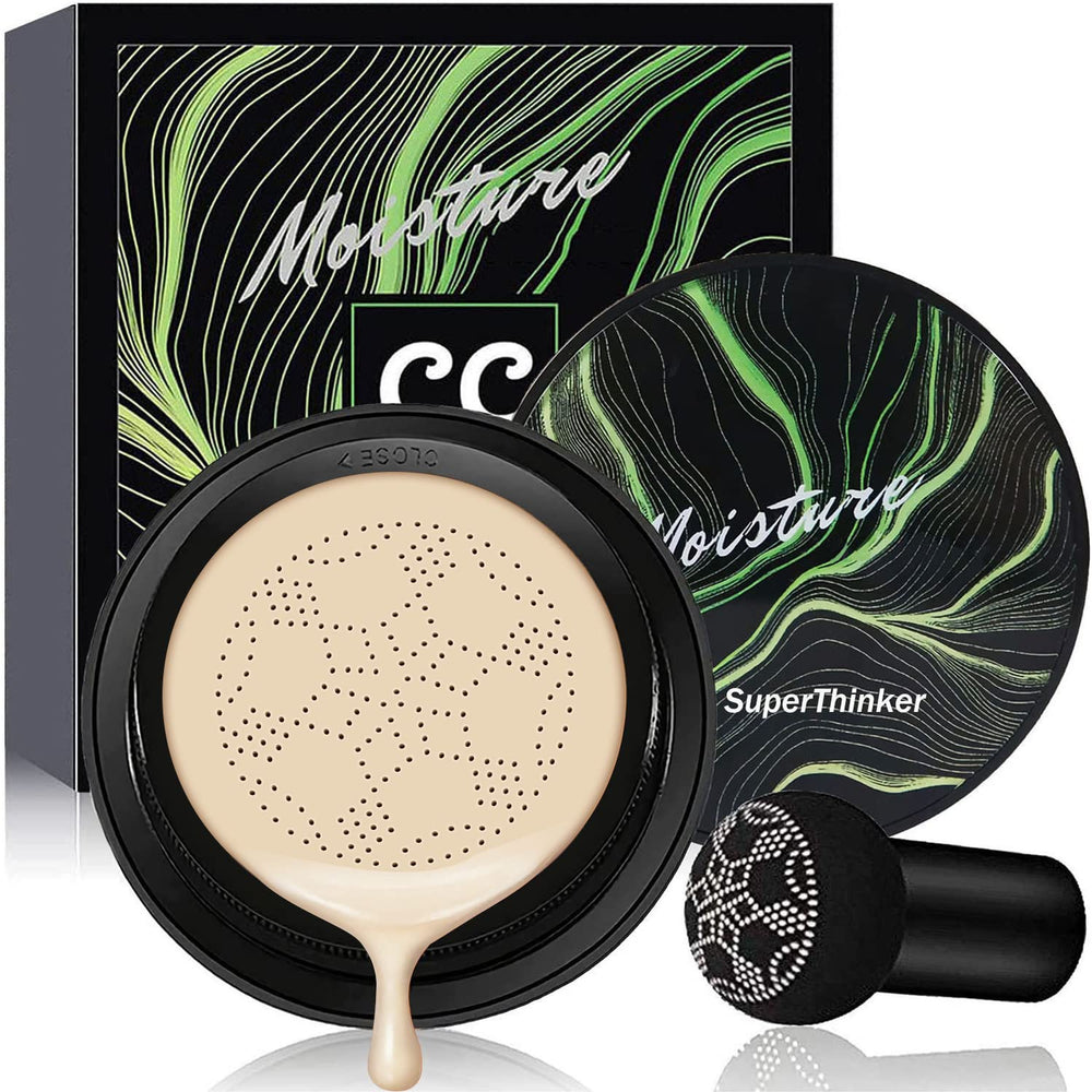 SuperThinker CC Cream con cabeza-hongo para aplicación suave y cobertura natural.