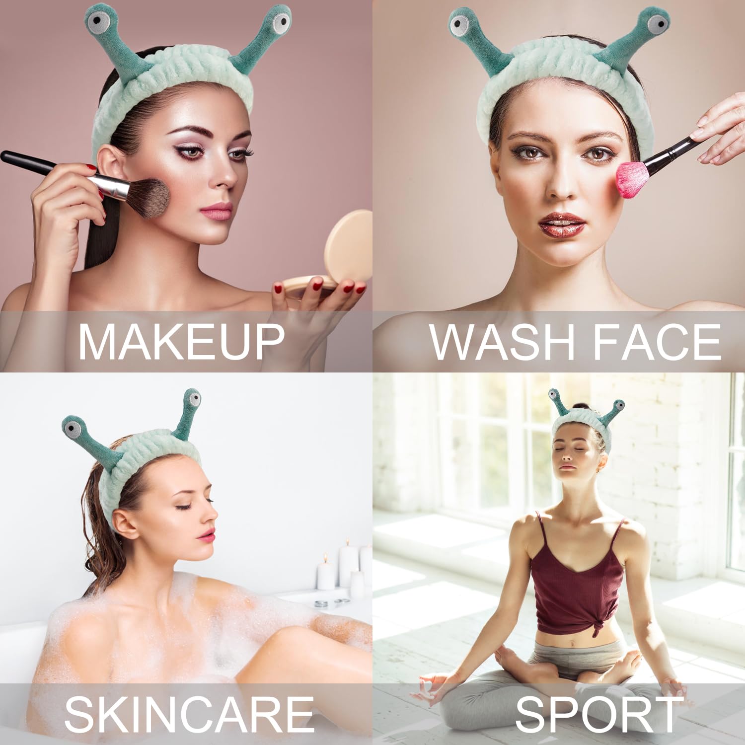 SuPoo diadema facial caracol verde, microfibra suave y alta absorción