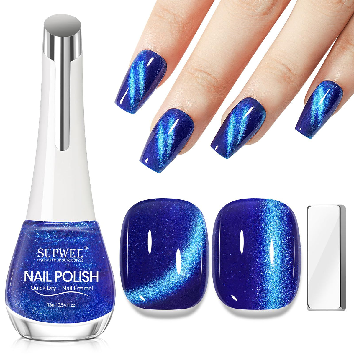SUPWEE esmalte azul con efecto ojo de gato para un look audaz y sofisticado