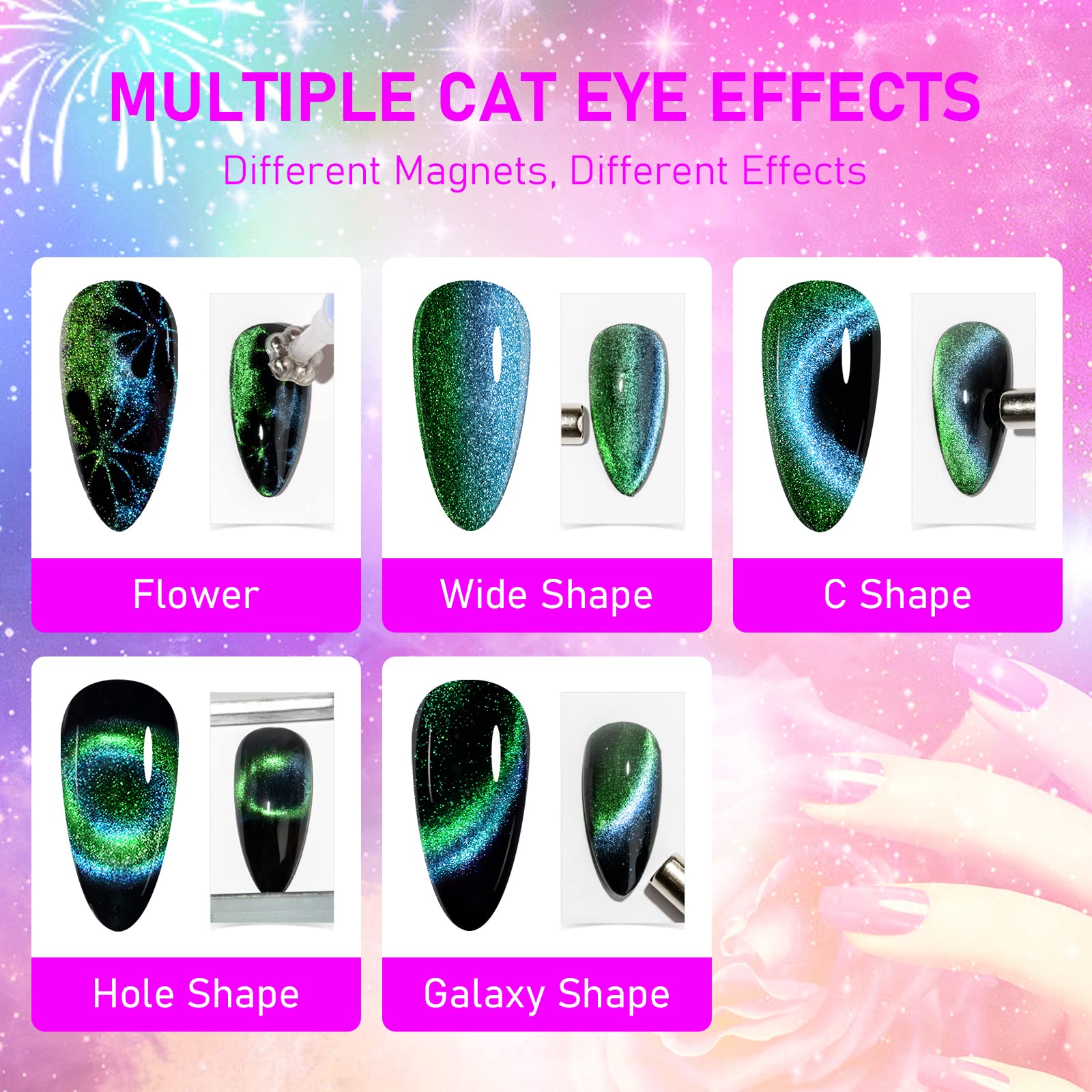 SUPWEE esmalte gel ojo de gato con efecto agujero galáctico en uñas