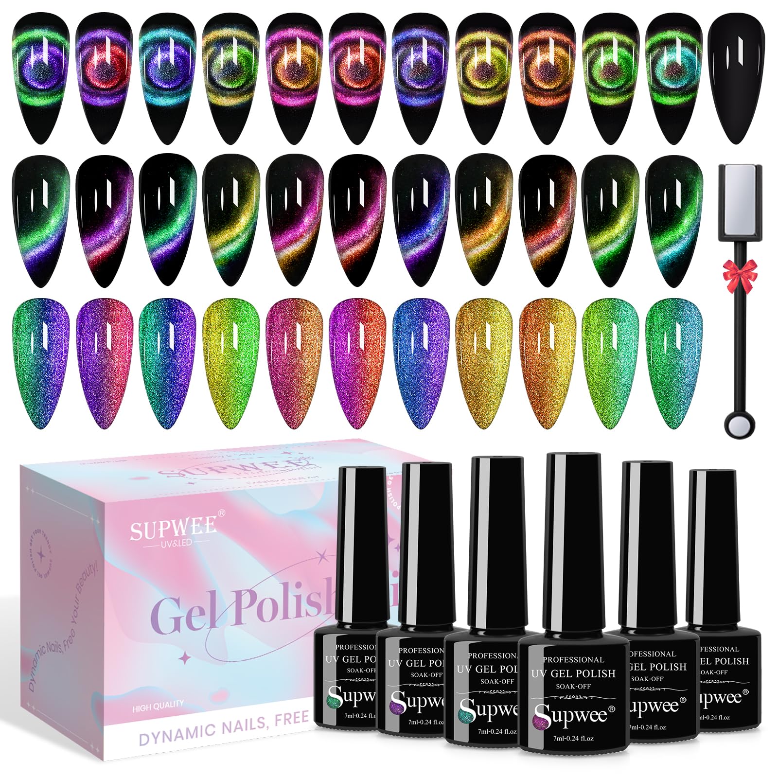 SUPWEE esmalte gel ojo de gato: conjunto de colores para uñas con efecto magnetizado