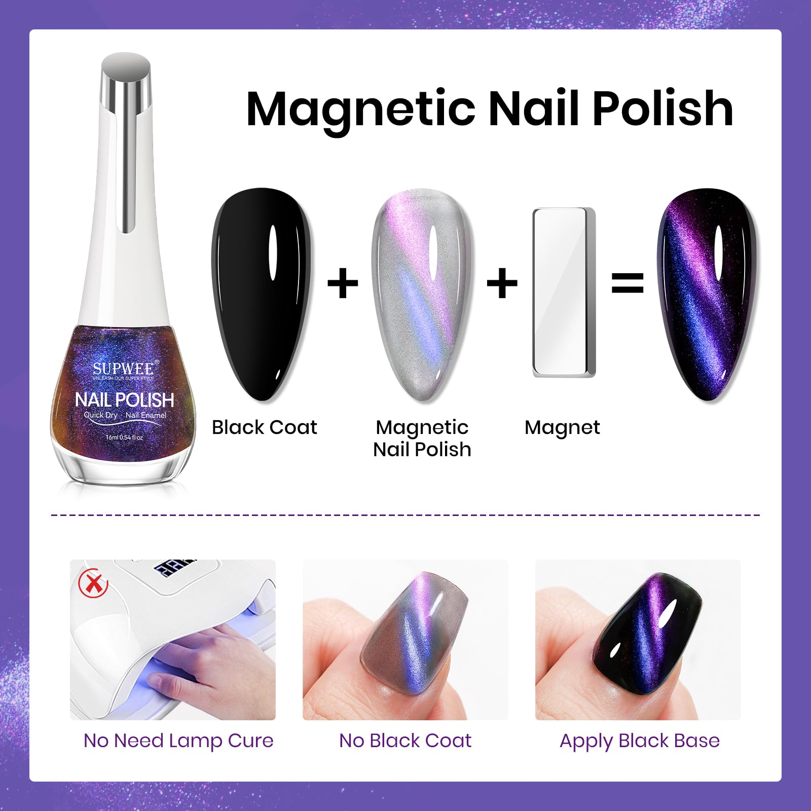 SUPWEE esmalte magnético 9D ojo de gato morado, giro dinámico al mover la magnetita