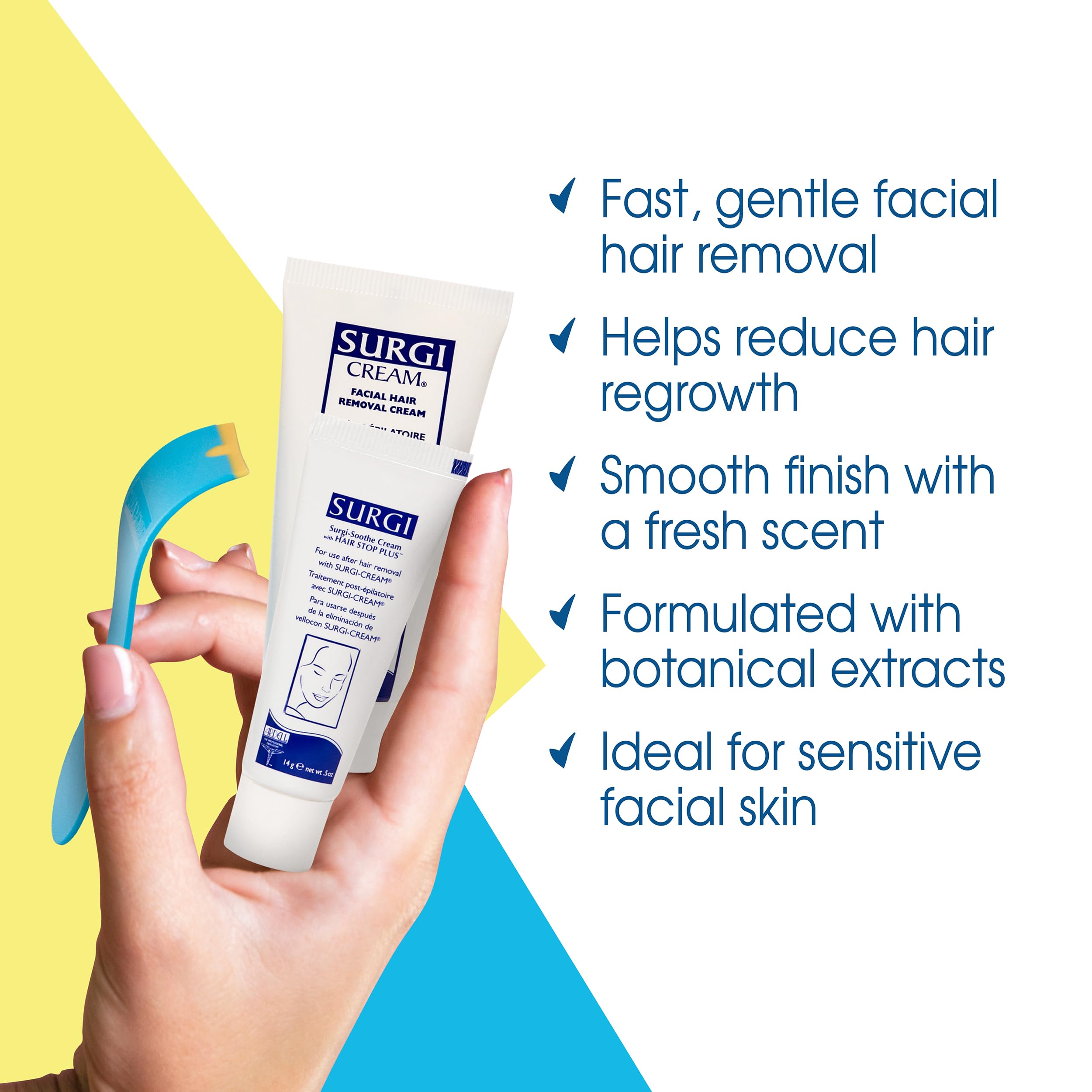 Surgiwax rostro sin vello para tez más suave.