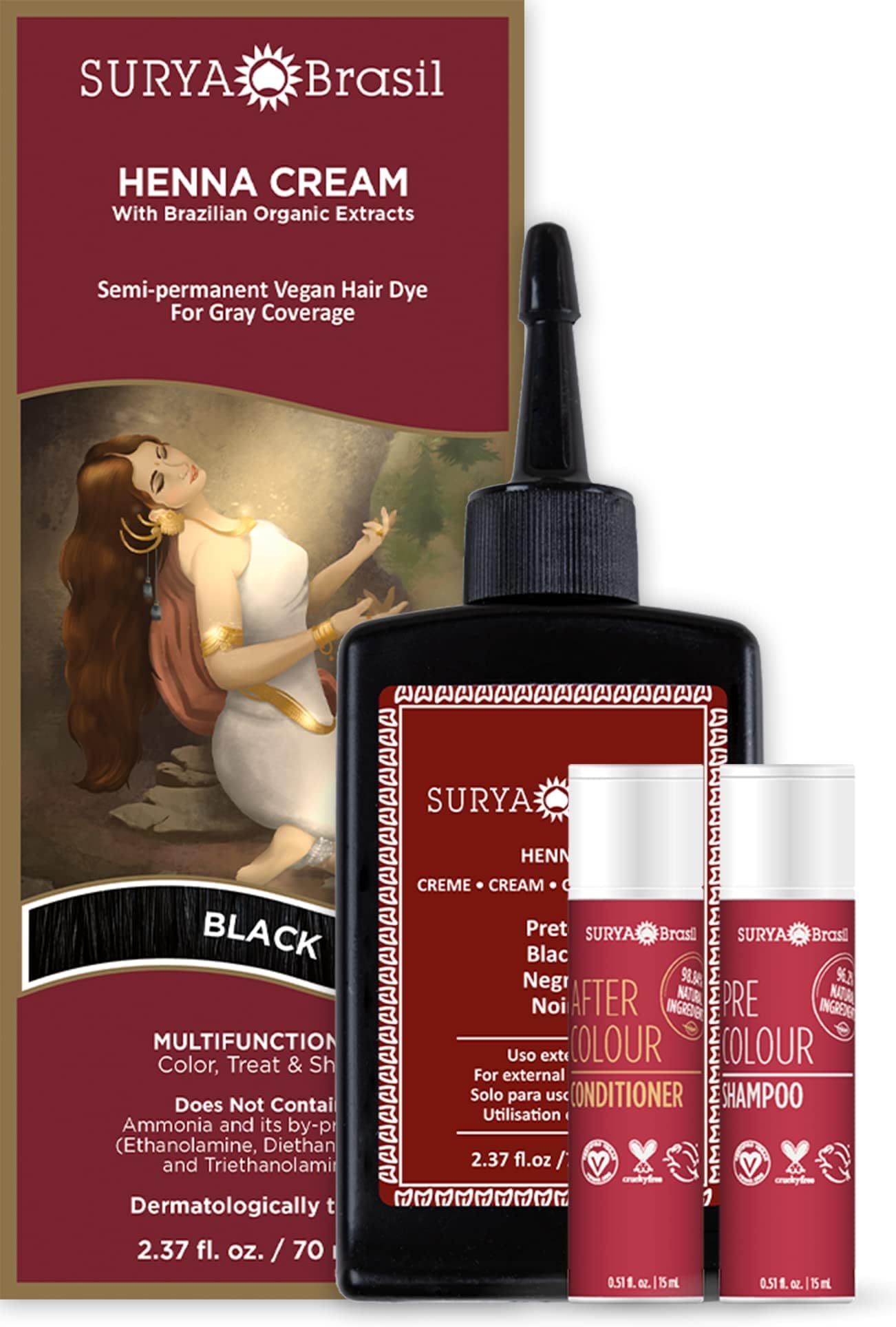 Cabello tras coloración luce brillo y suavidad con Surya Brasil Henna Cream.