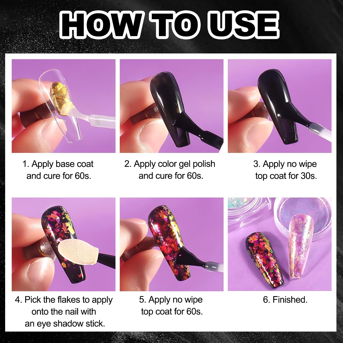 Copos de brillo SUTOZMIWE para uñas, compatibles con base y capa superior.