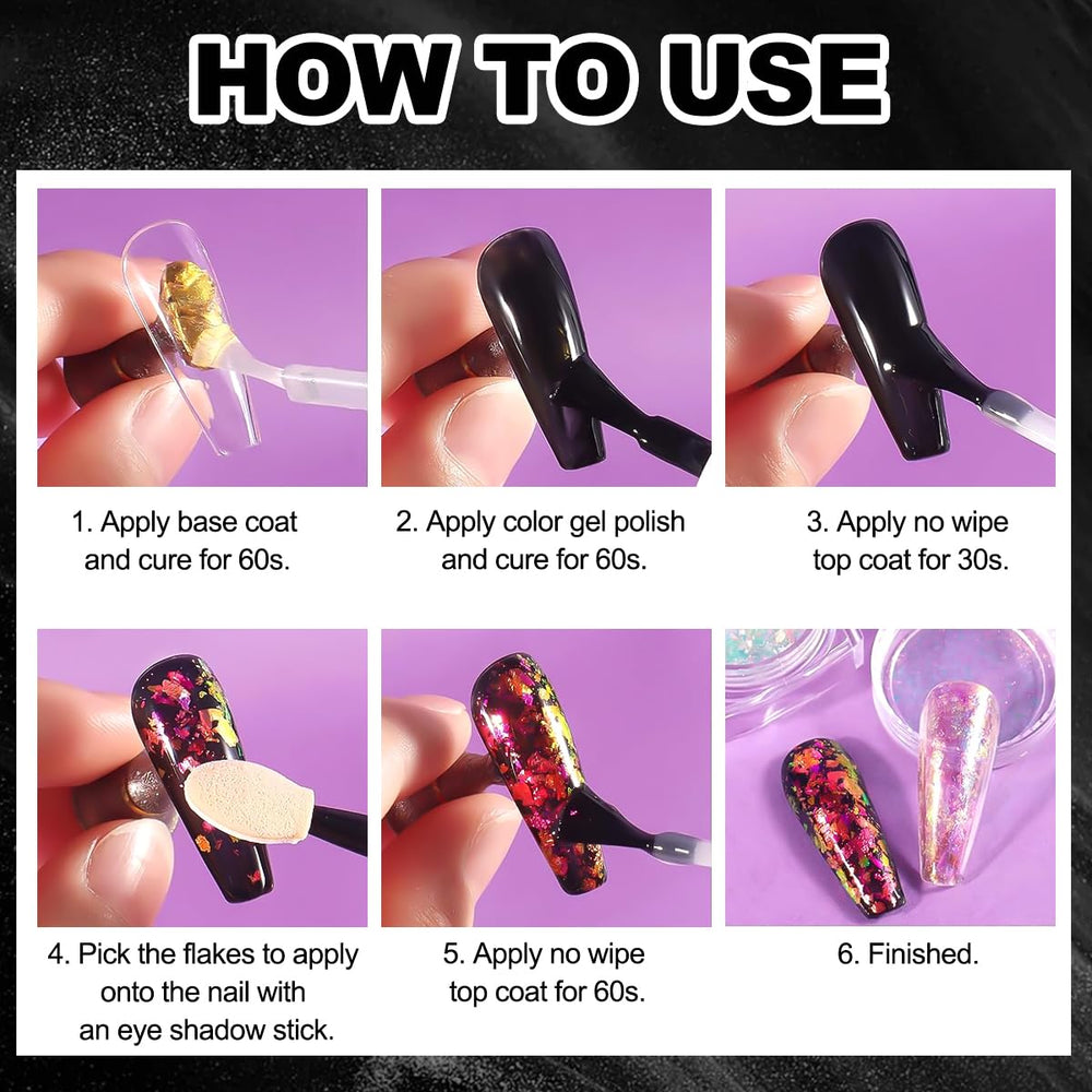 Copos de brillo SUTOZMIWE para uñas, compatibles con base y capa superior.