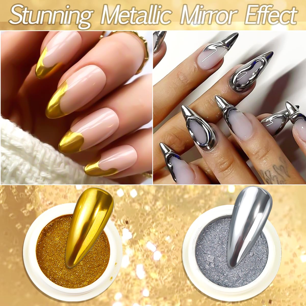 Brillo espejado para nail art con polvo cromado SUTOZMIWE.