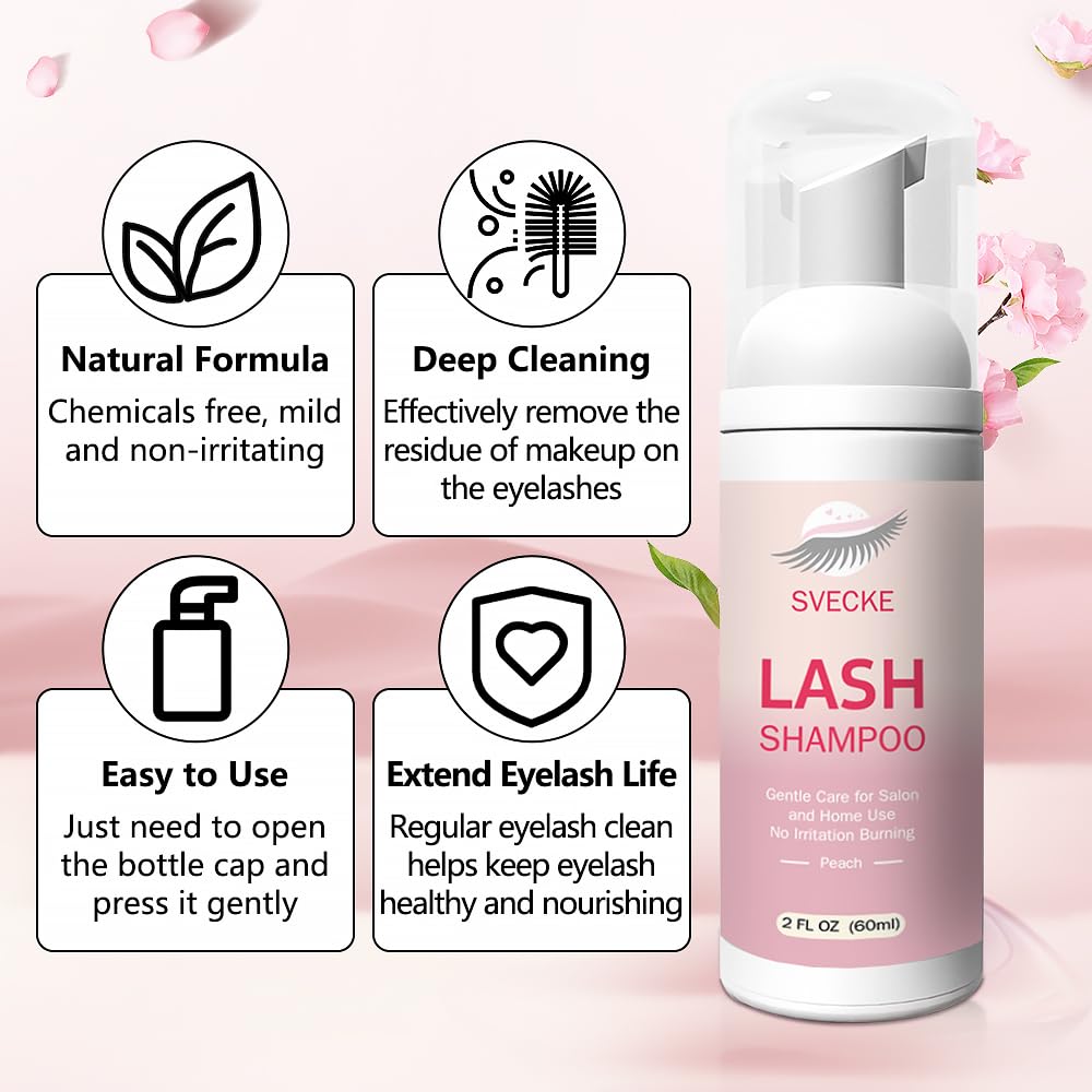 SVECKE Lash Shampoo Kit con cepillos de limpieza para lavado suave de pestañas.