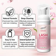 SVECKE Lash Shampoo Kit con cepillos de limpieza para lavado suave de pestañas.