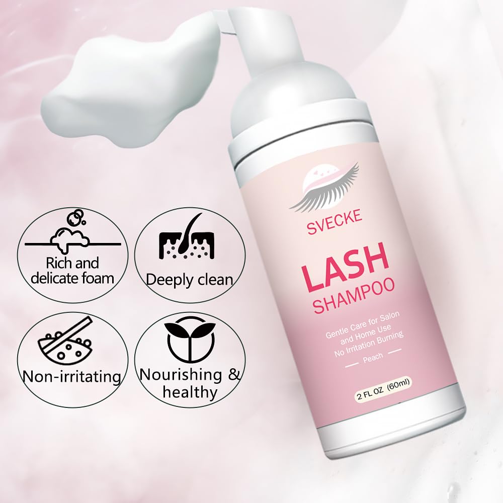SVECKE Lash Shampoo Kit frasco de 60 ml para cuidado diario de pestañas.