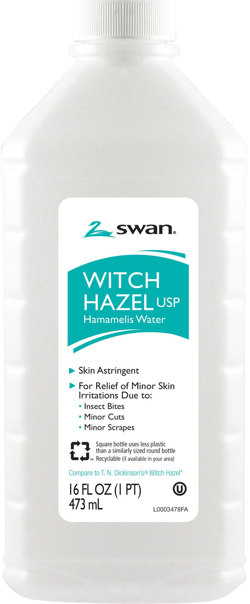 Swan Witch Hazel frasco 16 onzas: refresca y suaviza la piel tras la exposición solar