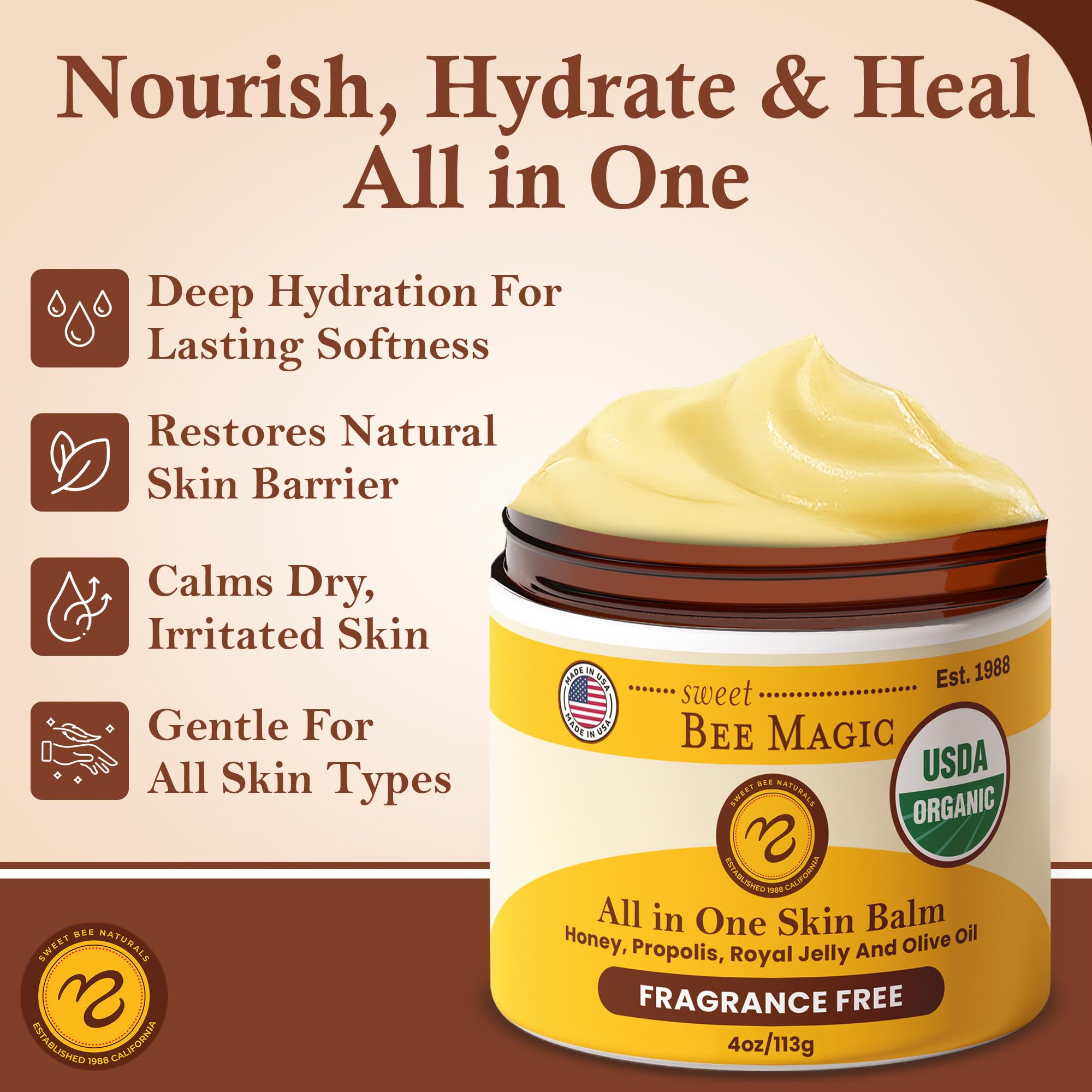 Sweet Bee Naturals textura crema suave para uso diario.